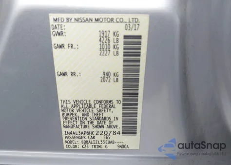 2017 Nissan Altima 2.5 Sv from USA, damaged, VIN 1N4AL3AP6HC220784